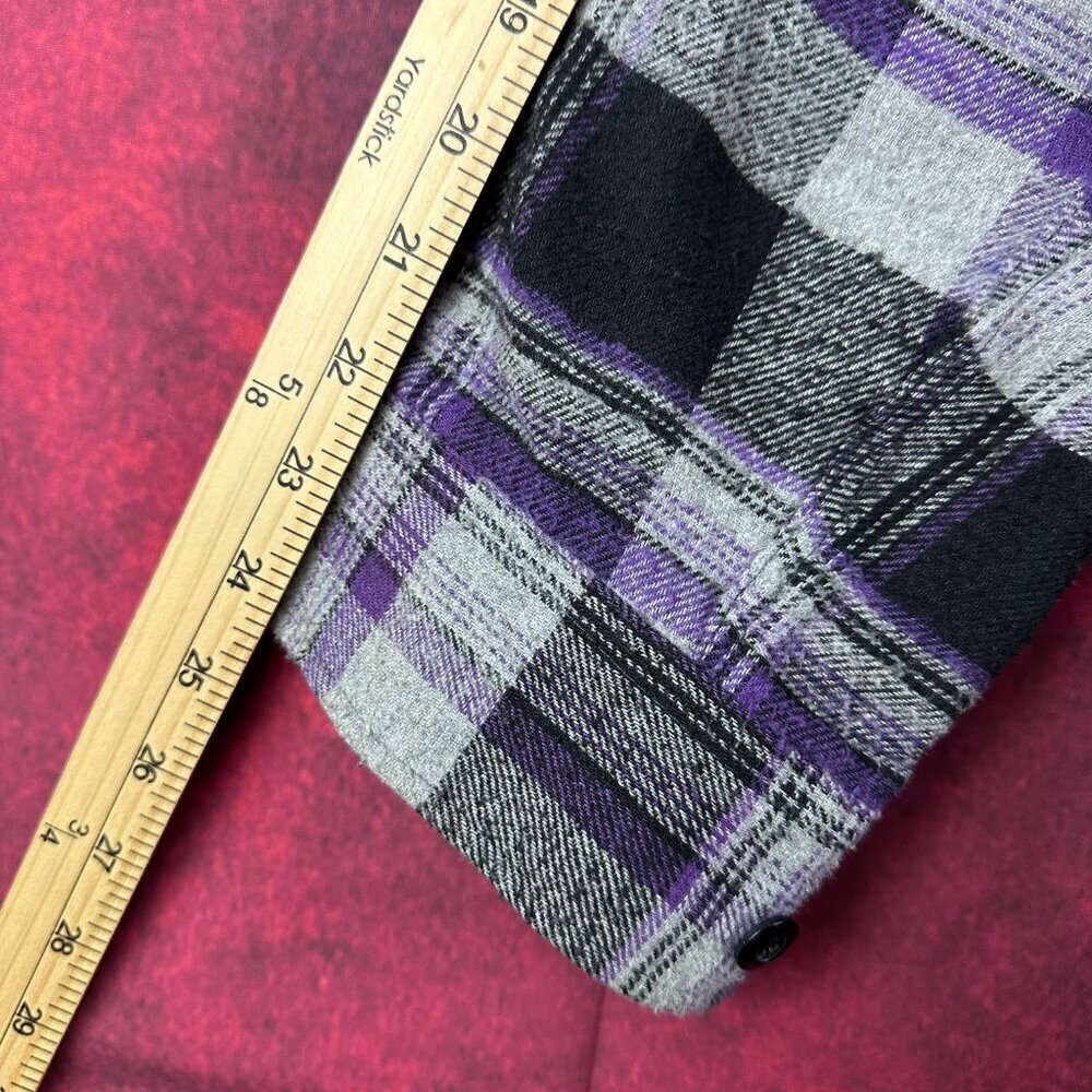 MONTAGE PLAID FLANNEL  MEN'S SHIRT BUTTON DOWN LONG SLEEVE BLACK/GRAY/PURPLE XL - Picture 11 of 11